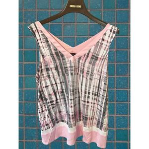 Vera Wang Sleep Tank Pink Gray Plaid Rayon Spandex Size L NWT